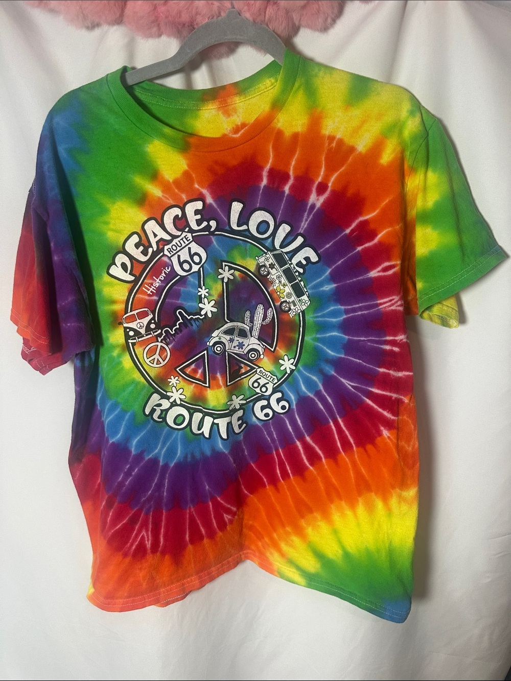Peace, Love Route 66 Tie-Dye Short Sleeve Tee - Multicolor